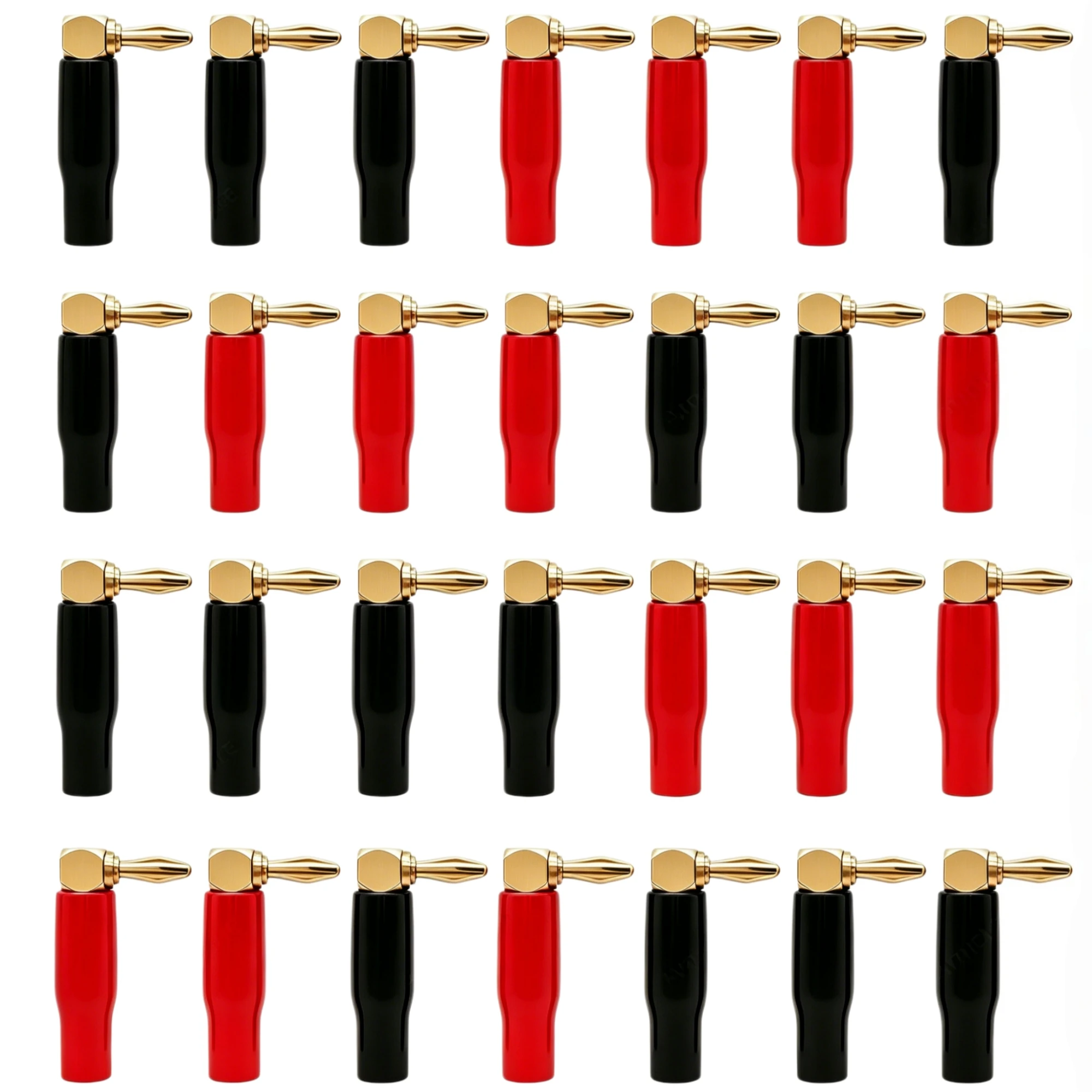 90 Degree 4mm 24k Gold Banana Plugs L-shaped Dual Screw Lock Speaker Wire Connector, Soft Shell for Audio Video Red Black
90 Degree 4mm 24k Gold Banana Plugs L-shaped Dual Screw Lock Speaker Wire Connector, Soft Shell for Audio Video Red Black