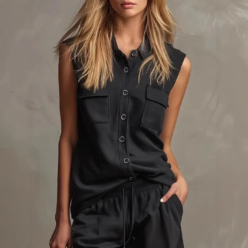 New Summer Vintage Sleeveless Lapel Button Shirt Top High Waist Drawstring Wide Leg Pants Solid Black Casual Streetwear vacation
New Summer Vintage Sleeveless Lapel Button Shirt Top High Waist Drawstring Wide Leg Pants Solid Black Casual Streetwear vacation