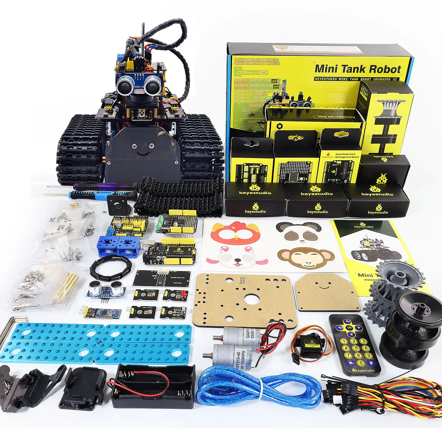 Keyestudio DIY Mini Tank Robot V2.0 Smart Robot Car Kit for Arduino Robot Kit STEM+ 15Projects IOS &Android Control CE Compliant
Keyestudio DIY Mini Tank Robot V2.0 Smart Robot Car Kit for Arduino Robot Kit STEM+ 15Projects IOS &Android Control CE Compliant