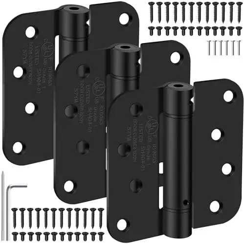 4" Self-Closing Door Hinges, UL Listed, Spring Loaded, 5/8" Radius, Matte Black, for Left/Right Doors, 3 Pack
4" Self-Closing Door Hinges, UL Listed, Spring Loaded, 5/8" Radius, Matte Black, for Left/Right Doors, 3 Pack
