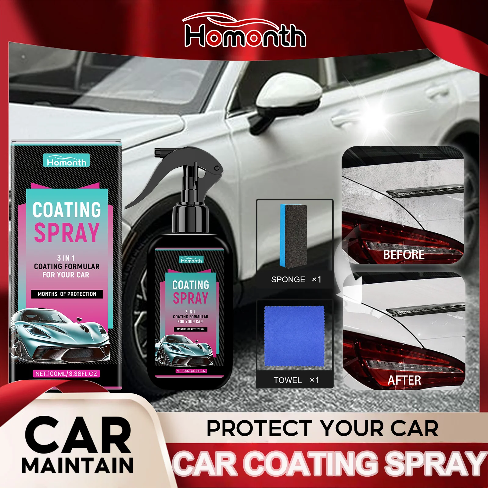 100ml Ceramic Car Coating Spray Hydrophobic Sealant Gloss Enhancer Water Repellent UV Protection with Applicator Dirt Resistance
100ml Ceramic Car Coating Spray Hydrophobic Sealant Gloss Enhancer Water Repellent UV Protection with Applicator Dirt Resistance