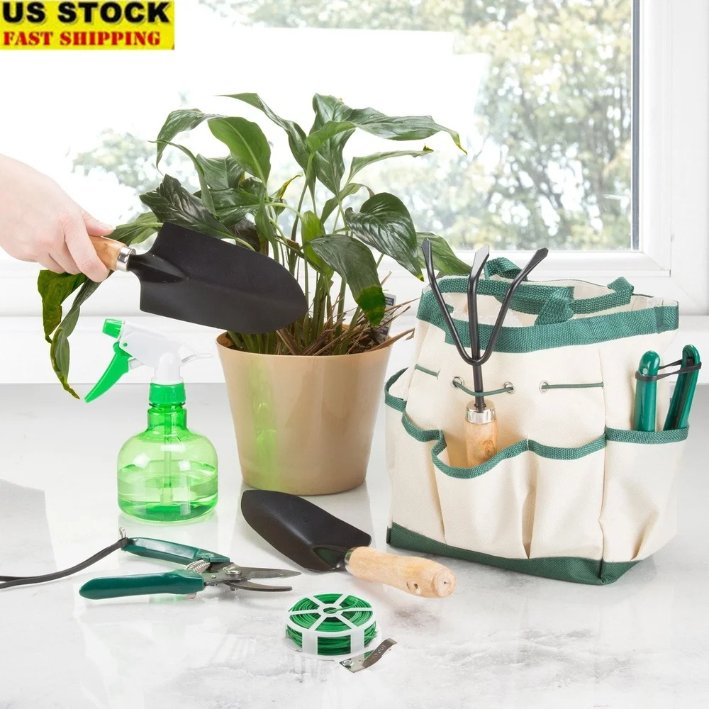 8-Piece Gardening Tool Set with Tote Spray Bottle Pruner Rake Trowel Shovel Indoor Outdoor Plant Care Gift 
8-Piece Gardening Tool Set with Tote Spray Bottle Pruner Rake Trowel Shovel Indoor Outdoor Plant Care Gift