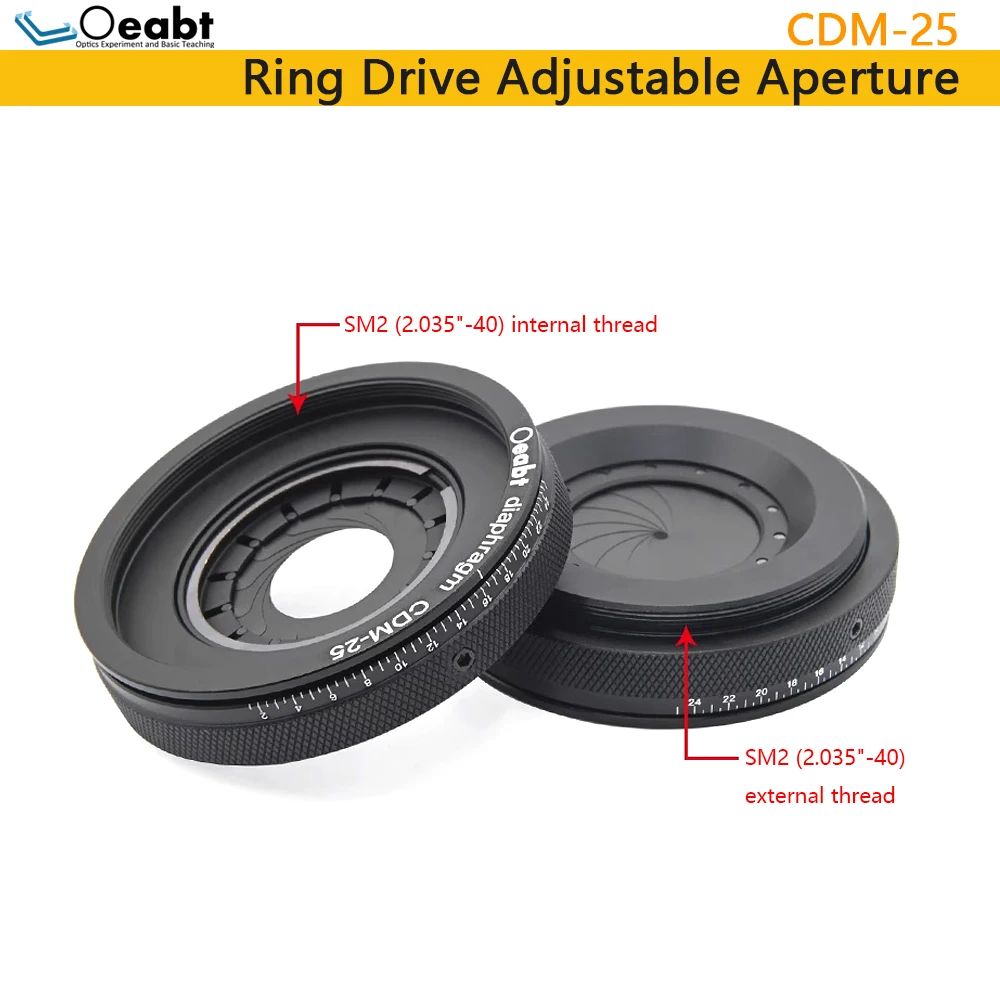 Ring Drive Adjustable Aperture SM2 Thread Variable Aperture Rotary Adjustable Diaphragm 25mm Aperture Oeabt CDM-25
Ring Drive Adjustable Aperture SM2 Thread Variable Aperture Rotary Adjustable Diaphragm 25mm Aperture Oeabt CDM-25