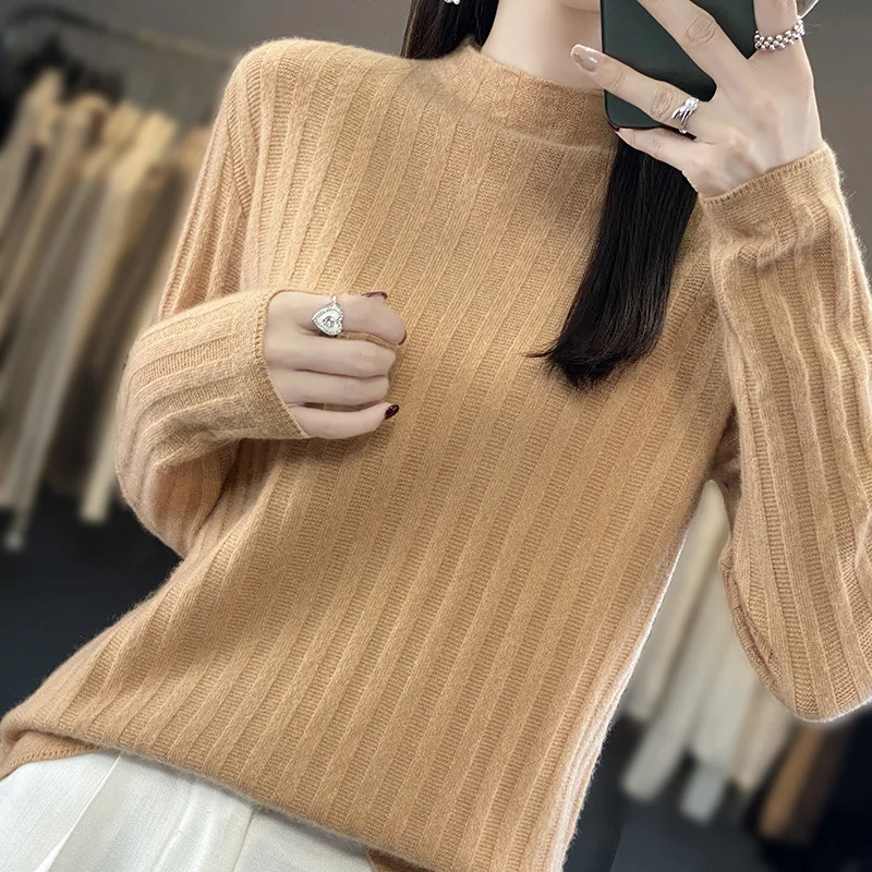 Autumn Winter Women's 100% Merino Wool Sweater Solid Pullover Long Sleeve Bottoming Shirt Female Casual Slim Fit Knit Jumper
Autumn Winter Women's 100% Merino Wool Sweater Solid Pullover Long Sleeve Bottoming Shirt Female Casual Slim Fit Knit Jumper
