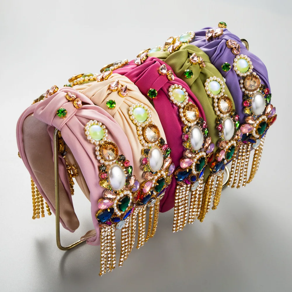 Fashion heavy industry headband Baroque pearl fringed hair accessories luxury rhinestone wide edge knotted temperament headband
Fashion heavy industry headband Baroque pearl fringed hair accessories luxury rhinestone wide edge knotted temperament headband