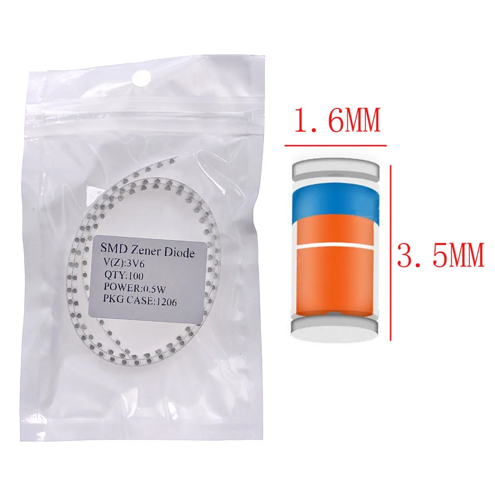100pcs 0.5W SMD Zener Diode 1206(2V2.4V2.7V3V3.3V3.6V3.9V4.7V5.1V5.6V7.5V8.2V9.1V10V12V15V18V20V24V27V30V36V39V43V47V51V)LL-34
100pcs 0.5W SMD Zener Diode 1206(2V2.4V2.7V3V3.3V3.6V3.9V4.7V5.1V5.6V7.5V8.2V9.1V10V12V15V18V20V24V27V30V36V39V43V47V51V)LL-34