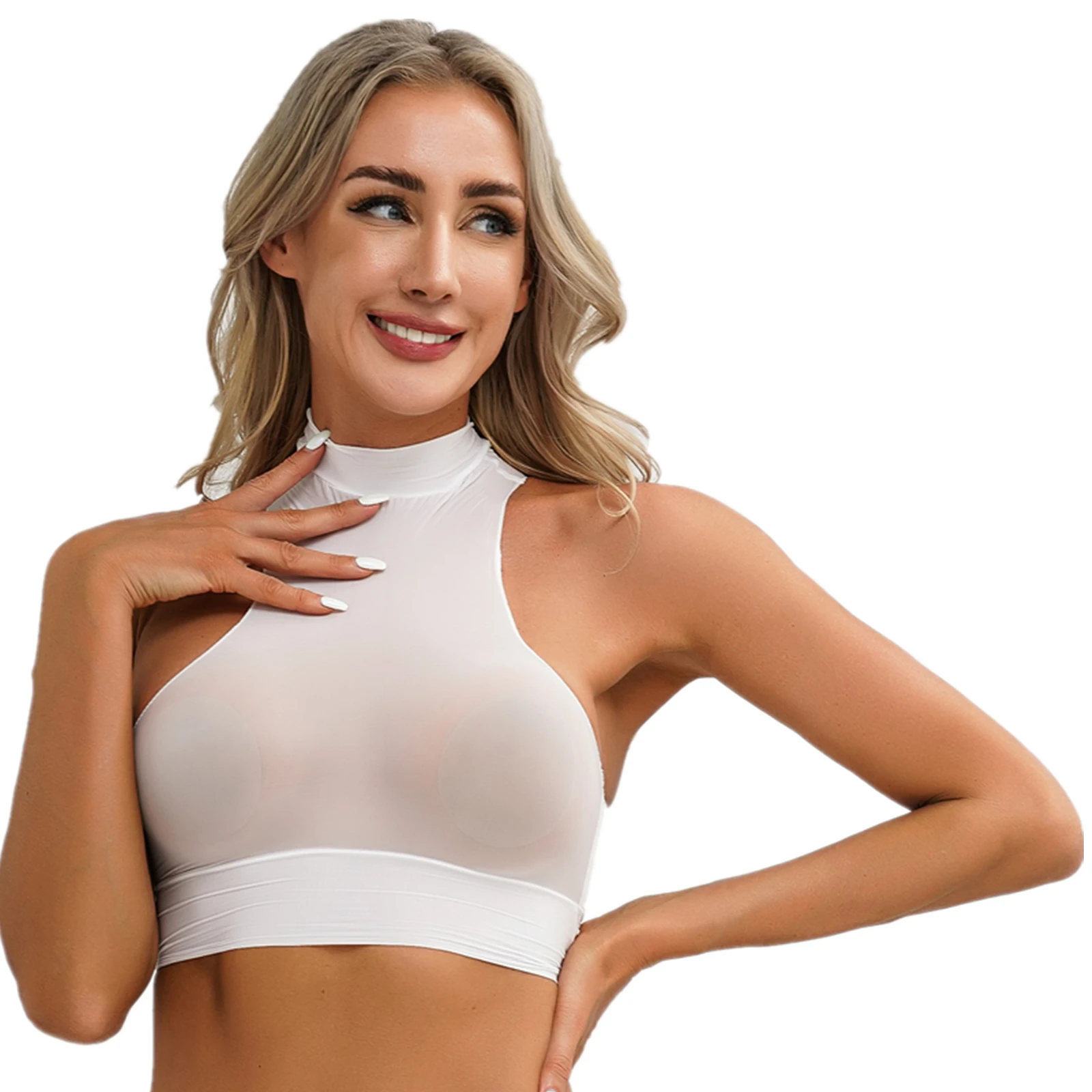Womens Sexy Lingerie Tops Bra Mock Neck Sleeveless Sheer See-Through Halter Slim Fit Pool Party Sport Yoga Crop Tops Vest
Womens Sexy Lingerie Tops Bra Mock Neck Sleeveless Sheer See-Through Halter Slim Fit Pool Party Sport Yoga Crop Tops Vest