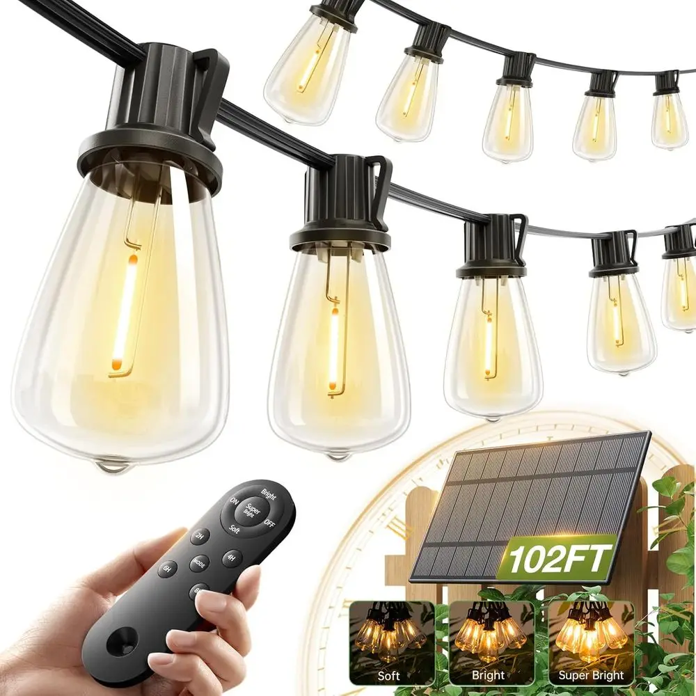 Weatherproof Outdoor String Lights with Remote Control & USB Port, 32 LED Bulbs for Patio, Garden, or Camping