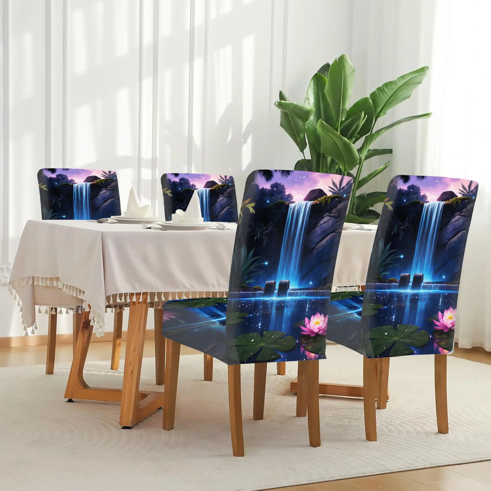 Elastic dining chair cover Dream water feature Night waterfall lotus Removable, washable, home dining chair cover
Elastic dining chair cover Dream water feature Night waterfall lotus Removable, washable, home dining chair cover