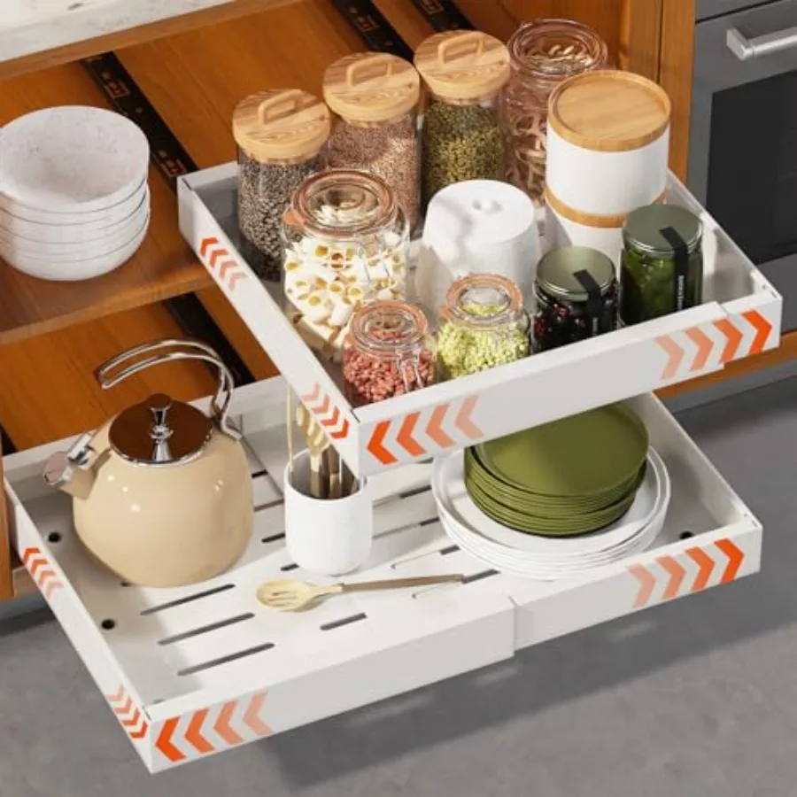 2 Pack Expandable Pull Out Cabinet Organizer 16.5" Deep, Adjustable Width 12.6"-20.5", No Drill Adhesive with Triple Track Rail
2 Pack Expandable Pull Out Cabinet Organizer 16.5" Deep, Adjustable Width 12.6"-20.5", No Drill Adhesive with Triple Track Rail