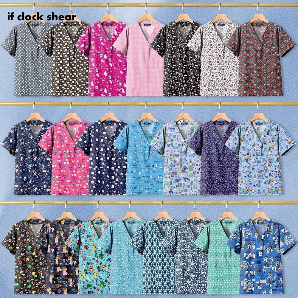 Nurse Uniforms Women Cartoon Print Short Sleeved V-neck Tops Scrubs Blouse Women Beauty Salon Working Uniform T-shirts Wholesale
Nurse Uniforms Women Cartoon Print Short Sleeved V-neck Tops Scrubs Blouse Women Beauty Salon Working Uniform T-shirts Wholesale