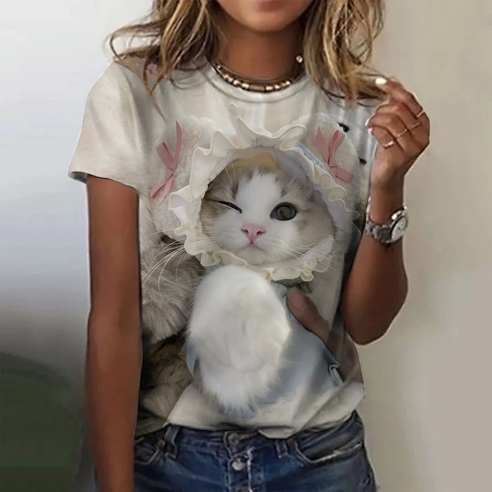 Hot selling women's T-shirts 3D printed pet cat summer fashion short sleeved top round neck street clothing Harajuku casual top
Hot selling women's T-shirts 3D printed pet cat summer fashion short sleeved top round neck street clothing Harajuku casual top
