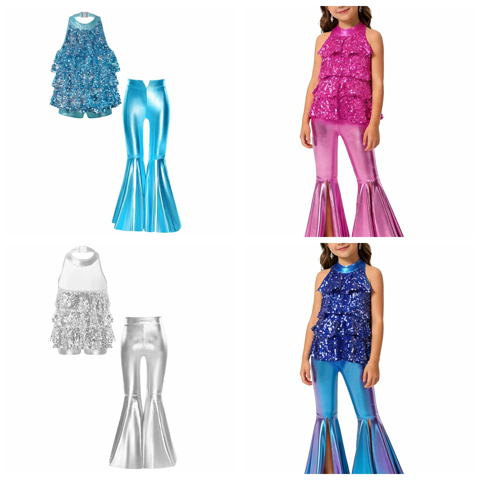 Детские металлические брючные костюмы для дискотек, наряды для девочек, костюмы для джазовых танцев и хип-хопа, леотард с пайетками и расклешенными брюками
Детские металлические брючные костюмы для дискотек, наряды для девочек, костюмы для джазовых танцев и хип-хопа, леотард с пайетками и расклешенными брюками