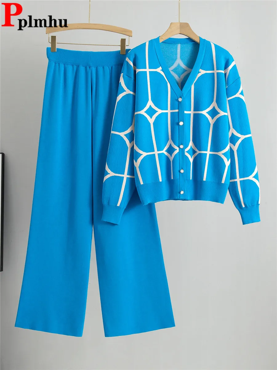 Korean Design Knitted 2 Piece Sets Women V-neck Knitwears Sweater Cardigan Tops Conjuntos High Waist Wide Leg Pants Outfit New
Korean Design Knitted 2 Piece Sets Women V-neck Knitwears Sweater Cardigan Tops Conjuntos High Waist Wide Leg Pants Outfit New