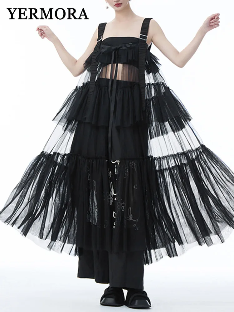 YERMORA Women Black Layers Mesh Bandage Temperament Dress Square Collar Sleeveless Loose Fashion Tide Spring Summer 2025
YERMORA Women Black Layers Mesh Bandage Temperament Dress Square Collar Sleeveless Loose Fashion Tide Spring Summer 2025
