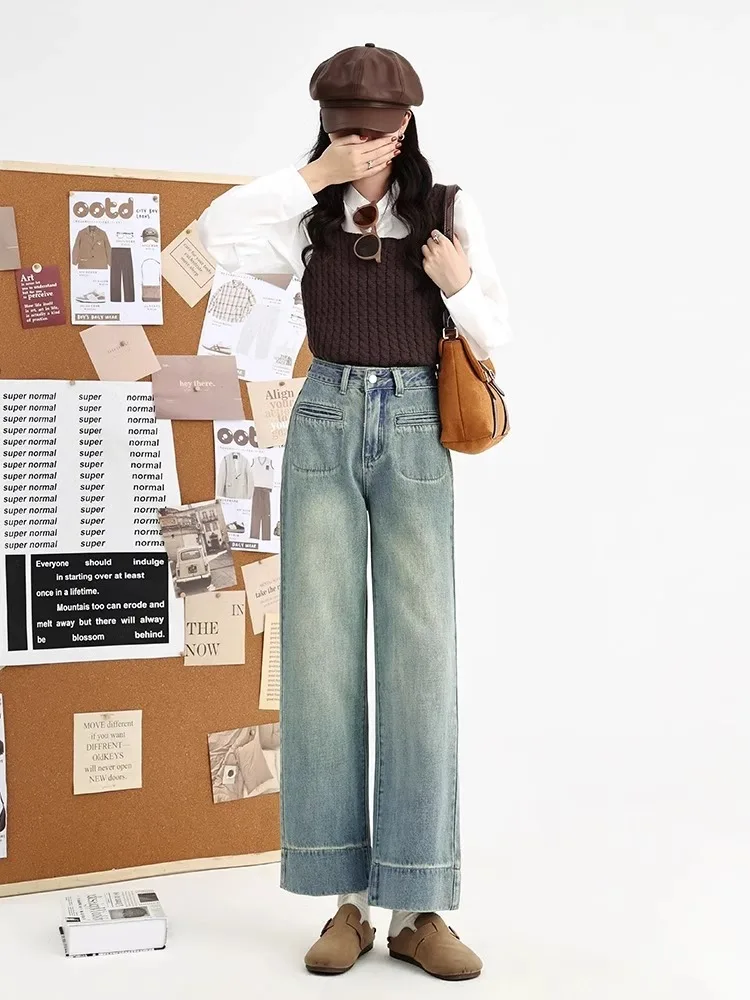 Retro High Waist Straight Leg Denim Jeans Women's Summer New Design Sensation Pear Shape Slimming Small Size Wide Leg Pants
Retro High Waist Straight Leg Denim Jeans Women's Summer New Design Sensation Pear Shape Slimming Small Size Wide Leg Pants