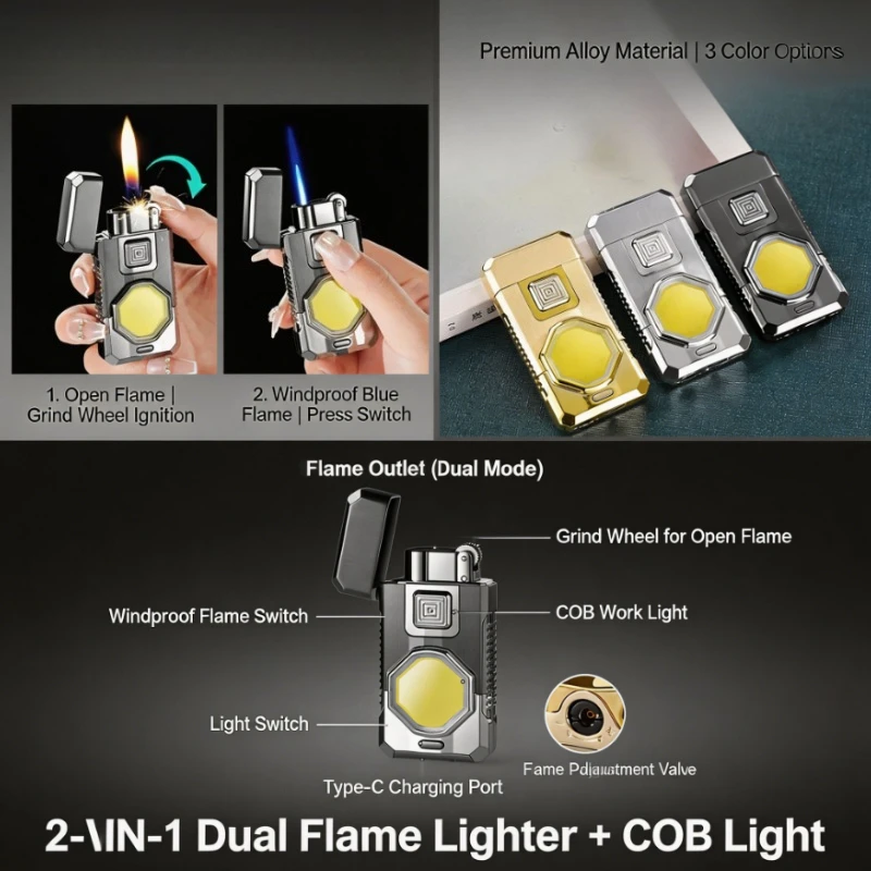 Dual-Flame Convertible Igniter, Integrated COB Light Function, Premium Metal Body, Unique Novelty Accessory for Daily Leisure
Dual-Flame Convertible Igniter, Integrated COB Light Function, Premium Metal Body, Unique Novelty Accessory for Daily Leisure