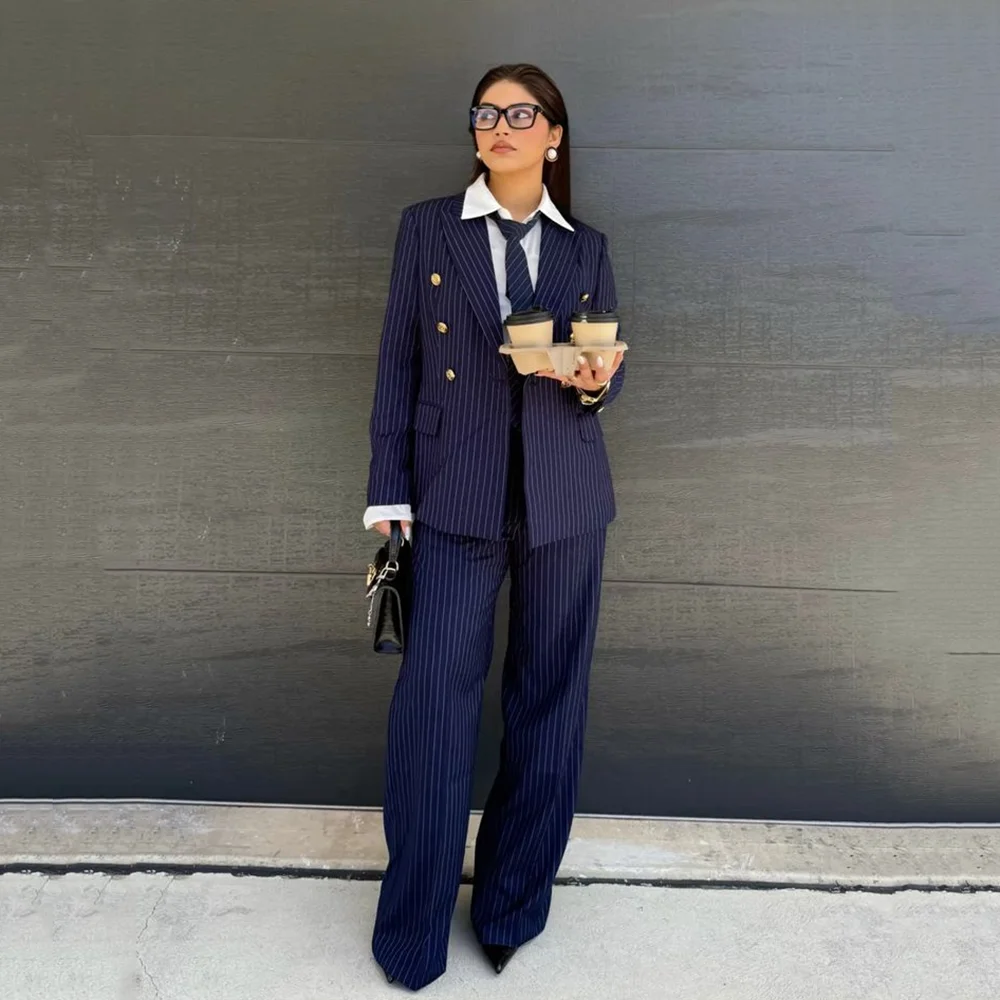 Navy Blue Stripe Blazer Suit Woman Luxury 2 Pieces Set Jackets Pants Female Chic Pants Sets Smart Casual Office Lady Outfits
Navy Blue Stripe Blazer Suit Woman Luxury 2 Pieces Set Jackets Pants Female Chic Pants Sets Smart Casual Office Lady Outfits