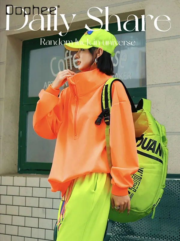 Fluorescent Orange Color Sports and Leisure Sweatshirt Spring and Autumn New Dopamine Tide Brand Simple Loose Top Women
Fluorescent Orange Color Sports and Leisure Sweatshirt Spring and Autumn New Dopamine Tide Brand Simple Loose Top Women