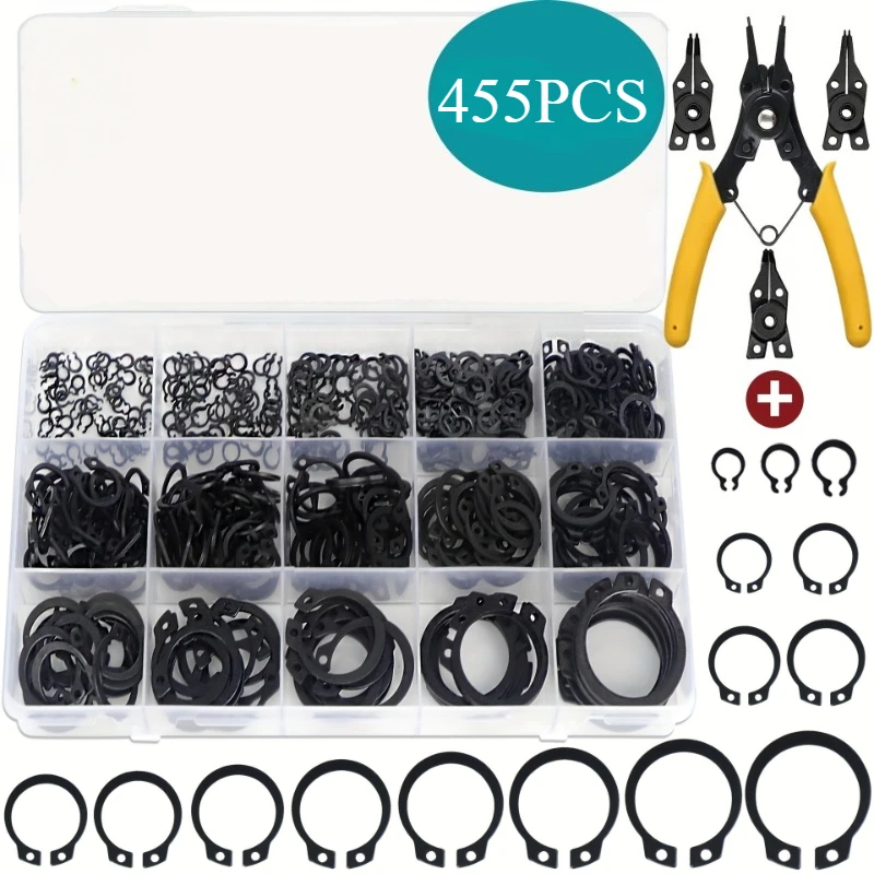 455pcs External Circlip Clip Snap Ring Assortment Kit C-Clip Retaining Rings with Circlip Pliers for Automotive Mechanical
455pcs External Circlip Clip Snap Ring Assortment Kit C-Clip Retaining Rings with Circlip Pliers for Automotive Mechanical