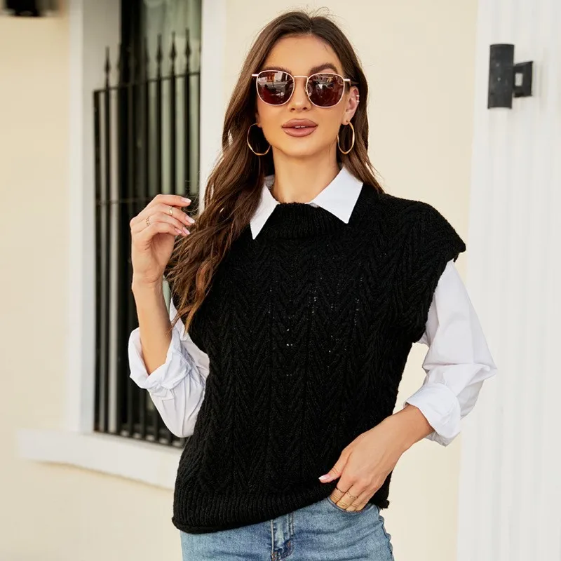 Trendy Women's Solid Color Knitted Vest Versatile Knitted Wool Vest Layered Round Neck Sleeveless Sweater Autumn New Product
Trendy Women's Solid Color Knitted Vest Versatile Knitted Wool Vest Layered Round Neck Sleeveless Sweater Autumn New Product