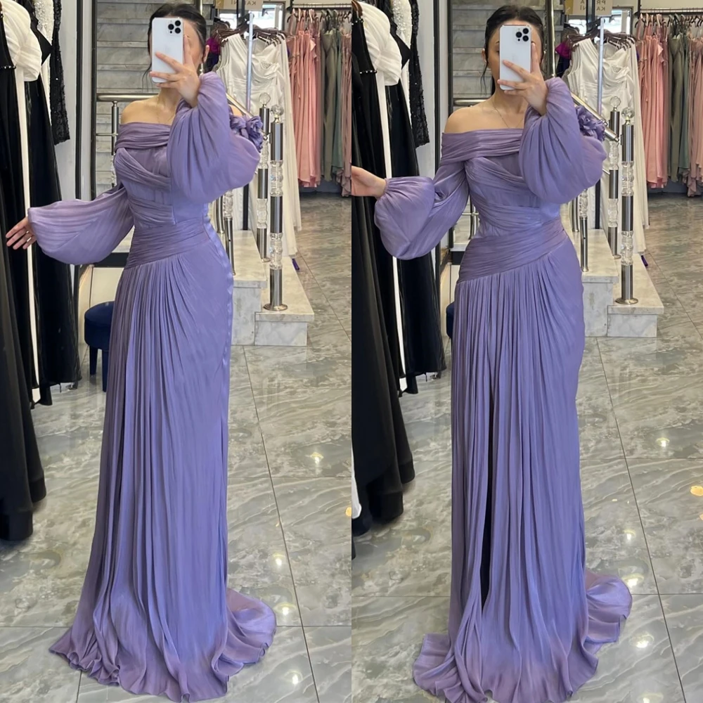 Customized Elegant Purple Organza Evening Dress Formal Boat Neck Long Sleeves Party Dress Classic Straight Flowers Prom Dresses 
Customized Elegant Purple Organza Evening Dress Formal Boat Neck Long Sleeves Party Dress Classic Straight Flowers Prom Dresses