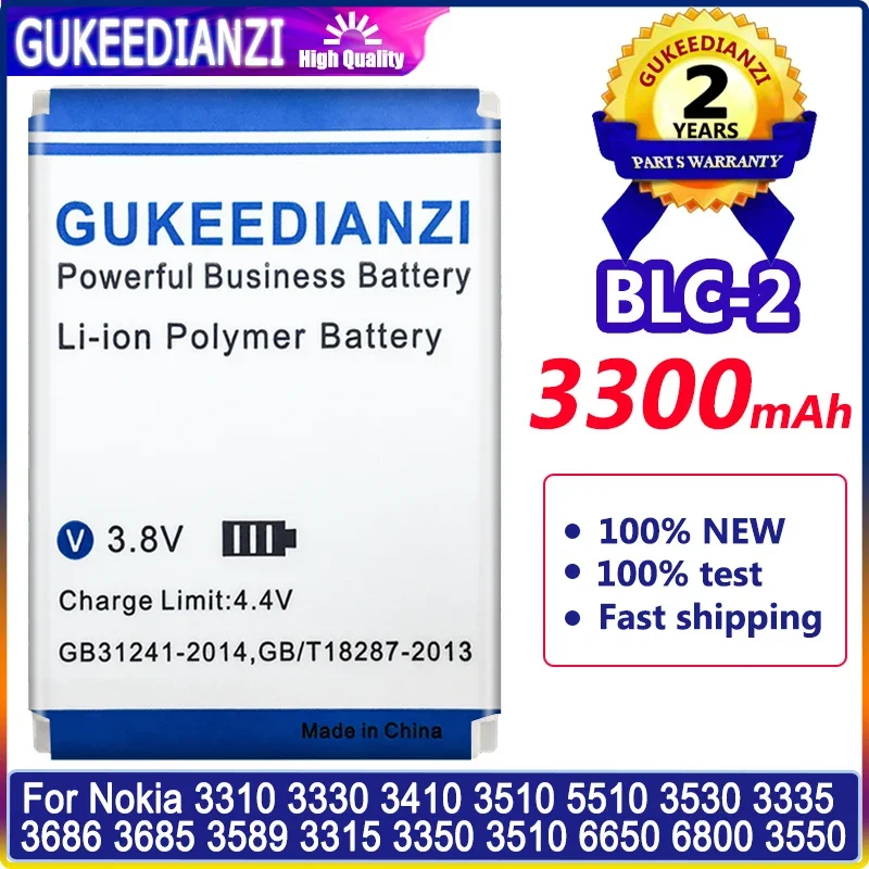 GUKEEDIANZI Battery 3300mAh For Nokia 3310 3330 3410 5510 3530 3335 3686 3685 3589 3315 3350 3510 6650 6800 3550 BLC 2 Nokia3310
GUKEEDIANZI Battery 3300mAh For Nokia 3310 3330 3410 5510 3530 3335 3686 3685 3589 3315 3350 3510 6650 6800 3550 BLC 2 Nokia3310