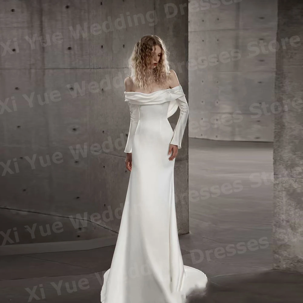 Простые атласные женские свадебные платья русалки с длинным рукавом Vestidos De Novia, платья невесты по индивидуальному заказу с открытыми плечами Abito Da Sposa
Простые атласные женские свадебные платья русалки с длинным рукавом Vestidos De Novia, платья невесты по индивидуальному заказу с открытыми плечами Abito Da Sposa