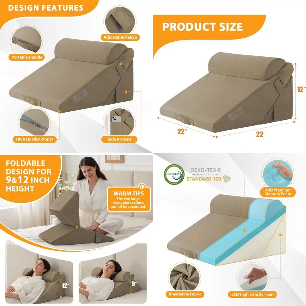 Triple Set of Adjustable Wedge Pillows for Post-Surgery Comfort, 9-12 Inch, Brown Plush
Triple Set of Adjustable Wedge Pillows for Post-Surgery Comfort, 9-12 Inch, Brown Plush