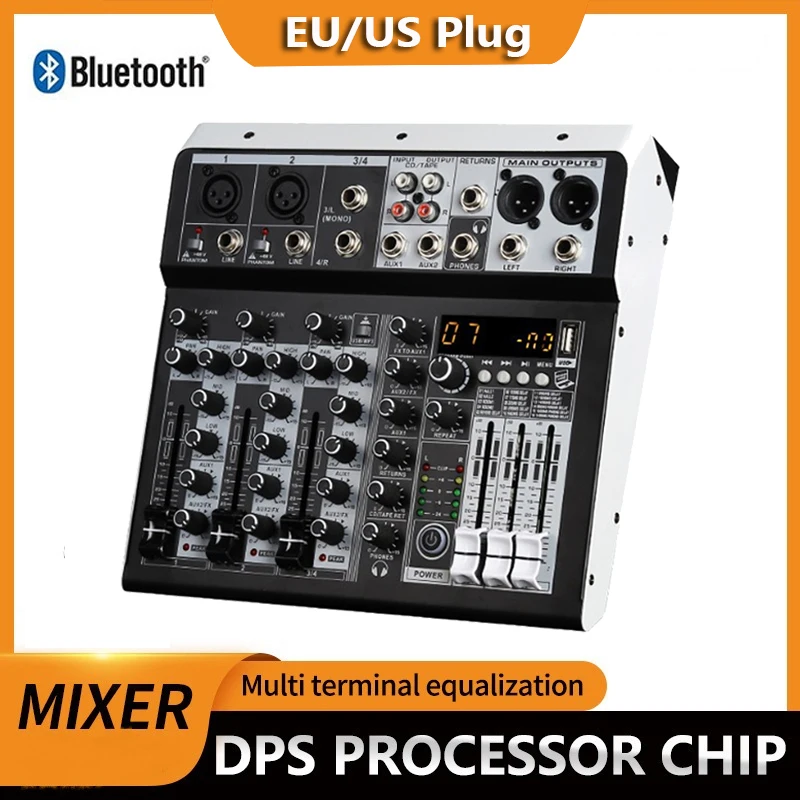 Professional 4 6 8 Channel Bluetooth Audio Mixer Sound Mixing Console Audio Interface Sound Card for DJ Studio Stage Performance
Professional 4 6 8 Channel Bluetooth Audio Mixer Sound Mixing Console Audio Interface Sound Card for DJ Studio Stage Performance