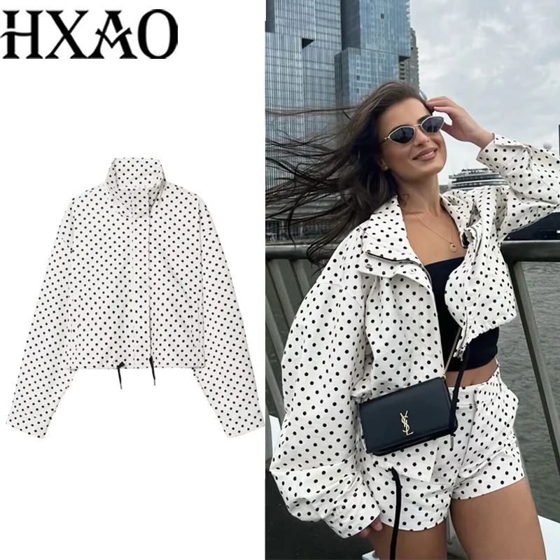 HXAO Women's Jackets Outerwears Polka Dot Cropped Jacket Long Sleeve Demi-Season Windbreak Jacket Woman Casual Zip Short Coats
HXAO Women's Jackets Outerwears Polka Dot Cropped Jacket Long Sleeve Demi-Season Windbreak Jacket Woman Casual Zip Short Coats