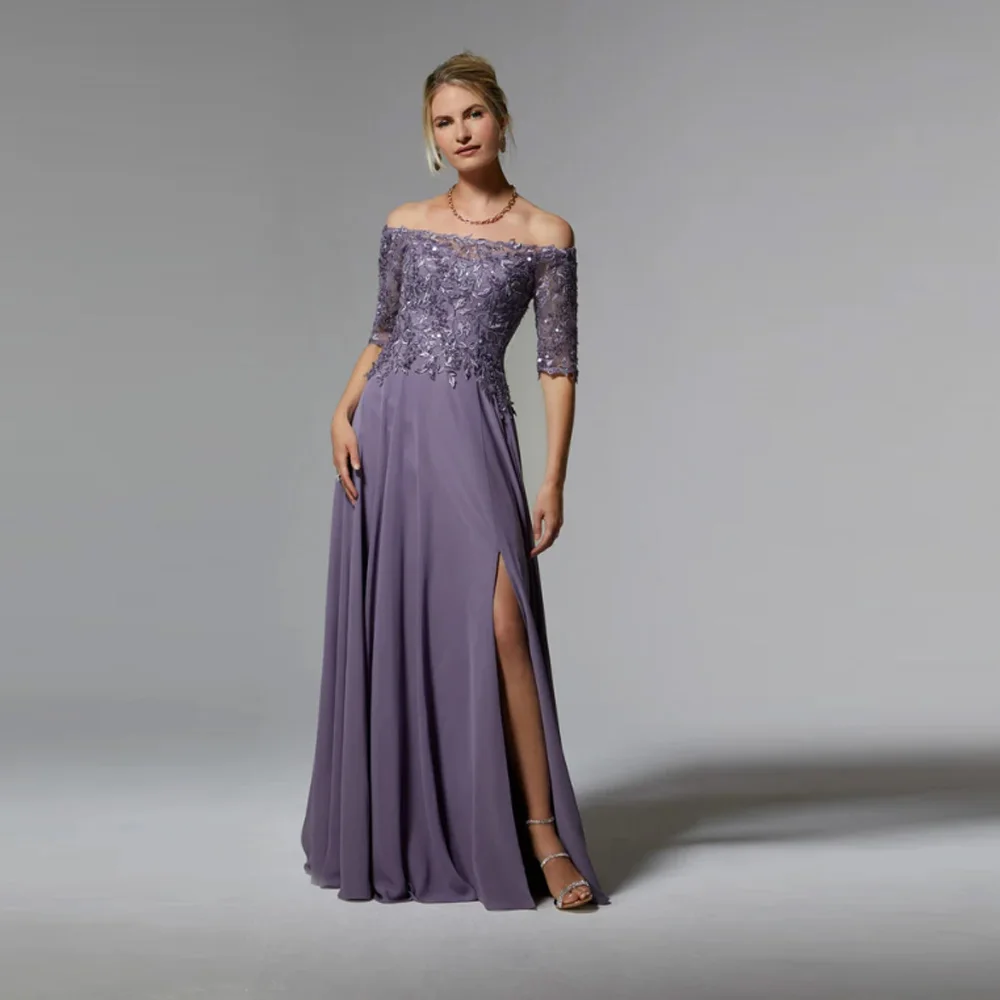 Customized Vintage Chiffon Mother of the Bride Dress A Line Split Lace Off The Shoulder Short Sleeve Wedding Guest Gown
Customized Vintage Chiffon Mother of the Bride Dress A Line Split Lace Off The Shoulder Short Sleeve Wedding Guest Gown