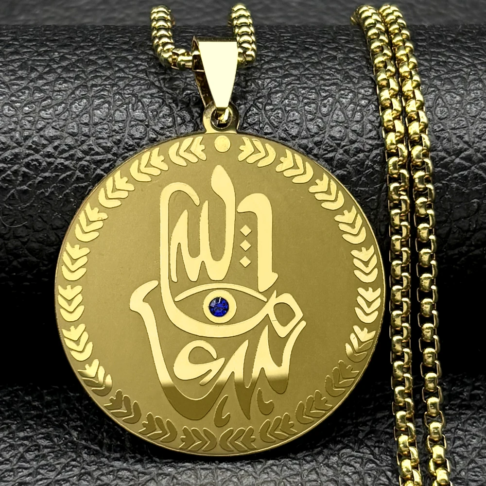 Islamic Muslim Arabic Quran Hamsa Hand Pendant Necklace Women Men Stainless Steel Gold Color Devil Eye Chain Medal Jewelry Gift
Islamic Muslim Arabic Quran Hamsa Hand Pendant Necklace Women Men Stainless Steel Gold Color Devil Eye Chain Medal Jewelry Gift