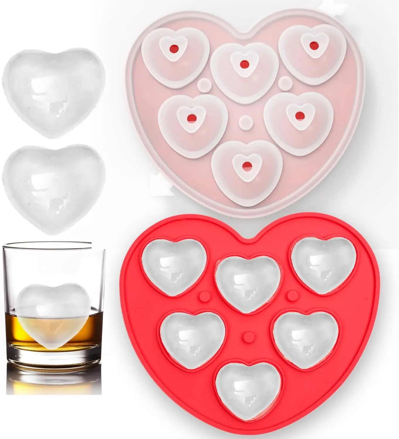 Ice Cube Trays with lid and bin - 6 Holes Silicone Heart Ice Cube Tray, Love Heart Shape Ice Cube Mold for Chilling Whiskey Cock
Ice Cube Trays with lid and bin - 6 Holes Silicone Heart Ice Cube Tray, Love Heart Shape Ice Cube Mold for Chilling Whiskey Cock