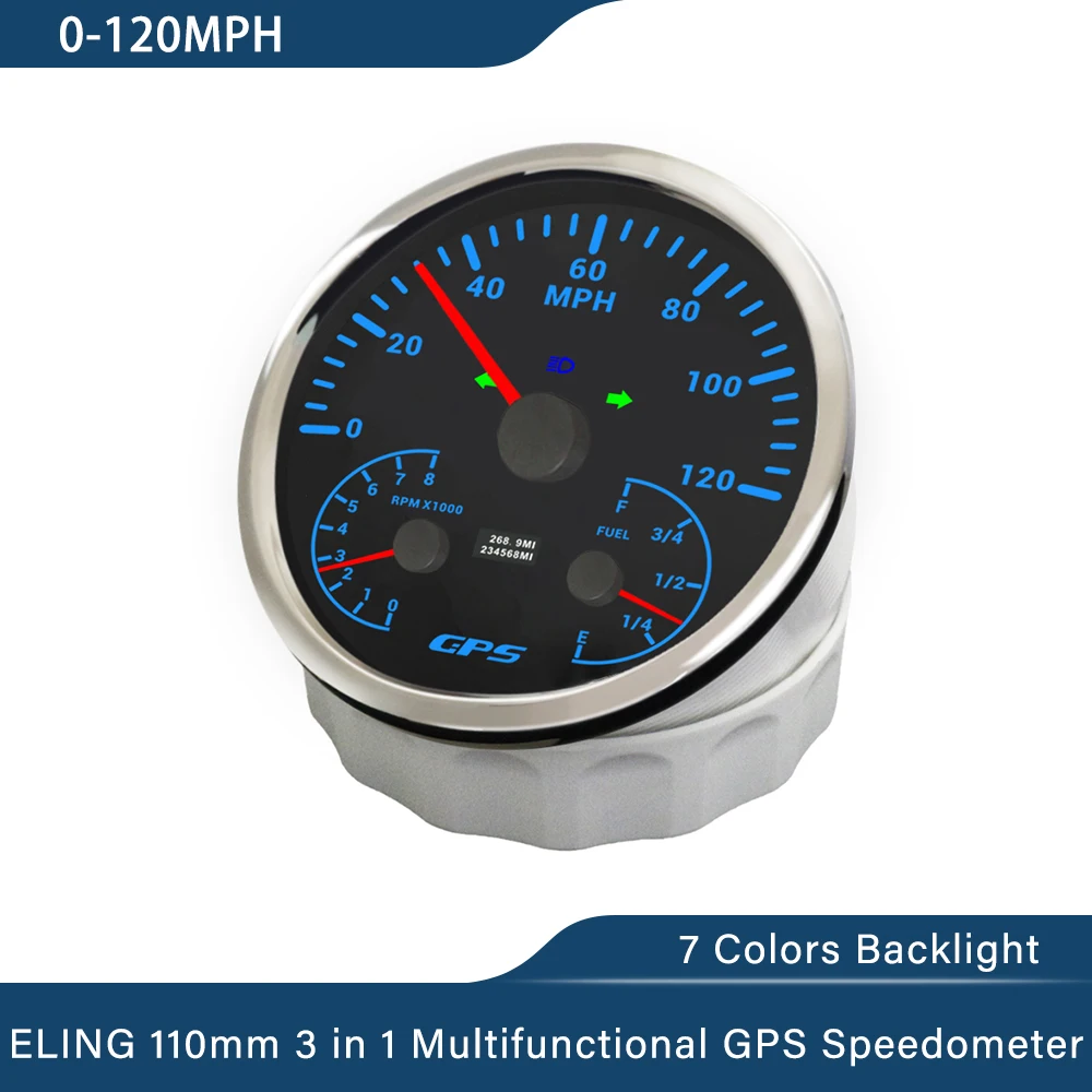 ELING 110mm 3 in 1 Multifunctional 0-120MPH GPS Speedometer with 0-8000RPM Tachometer Fuel Level 7 Colors Backlight for Car Boat
ELING 110mm 3 in 1 Multifunctional 0-120MPH GPS Speedometer with 0-8000RPM Tachometer Fuel Level 7 Colors Backlight for Car Boat