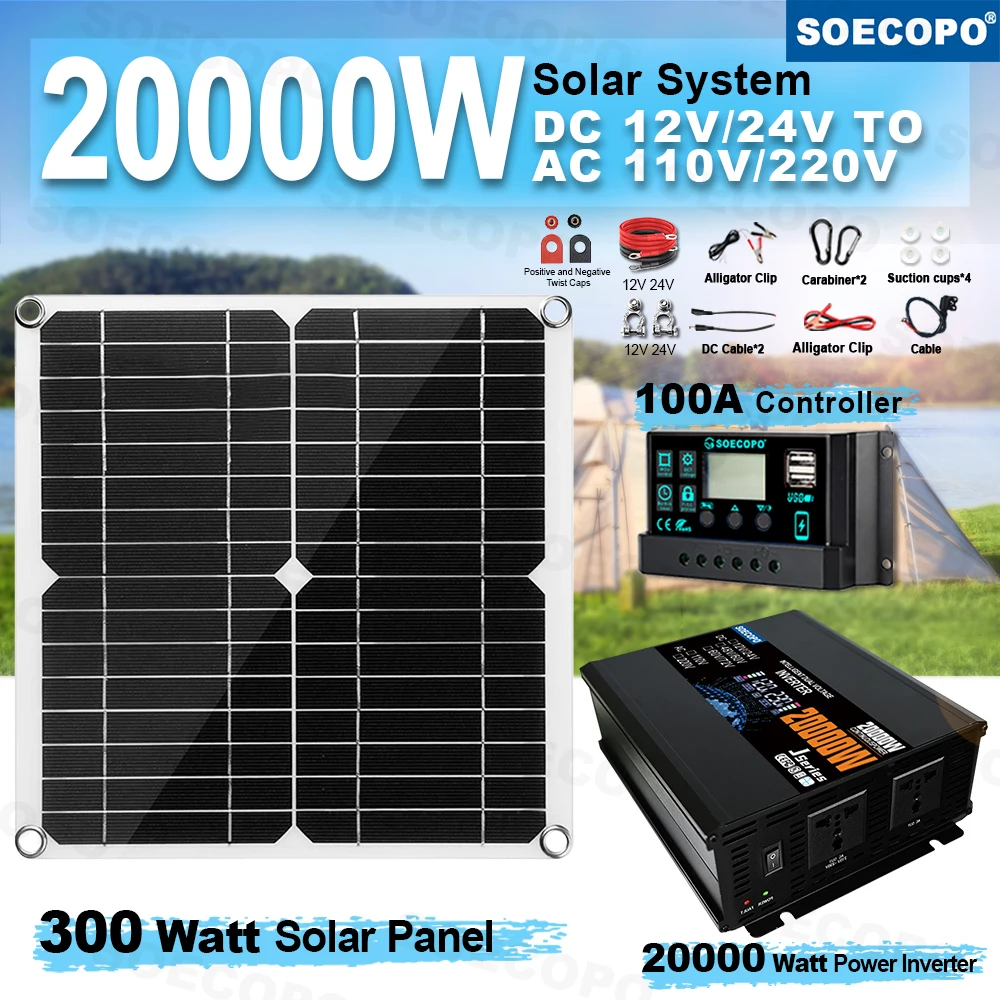 Cheaper Option Power Bank SOECOPO 20000W Peak Solar Kit 300W Panel 100A Controller 110V220V Inverter Generator for Party Lights
Cheaper Option Power Bank SOECOPO 20000W Peak Solar Kit 300W Panel 100A Controller 110V220V Inverter Generator for Party Lights