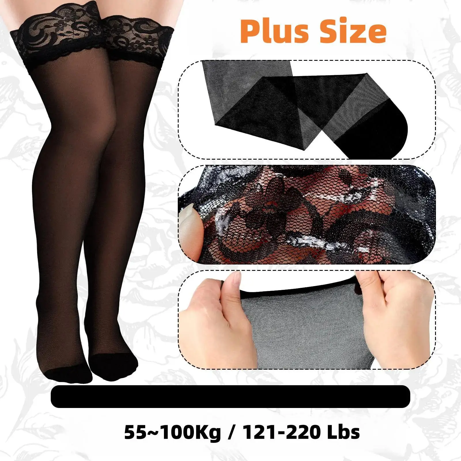 Sexy Women Thigh Long Plus Size Stockings Black Lace Top Over Knee High Elastic Stockings Socks with Silicone Anti-slip
Sexy Women Thigh Long Plus Size Stockings Black Lace Top Over Knee High Elastic Stockings Socks with Silicone Anti-slip