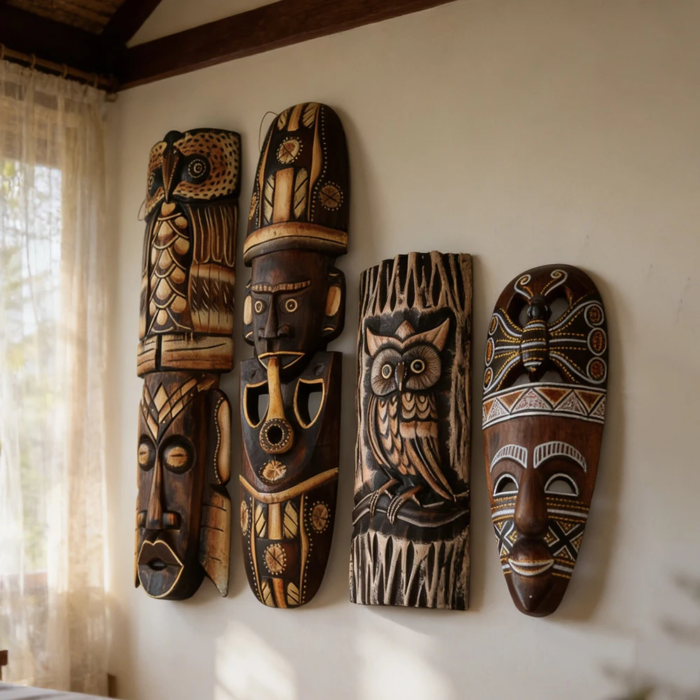 African solid wood mask wall decorations, Nostalgic bar wall decoration, Exotic style wall pendant mask, Wood carving crafts
African solid wood mask wall decorations, Nostalgic bar wall decoration, Exotic style wall pendant mask, Wood carving crafts