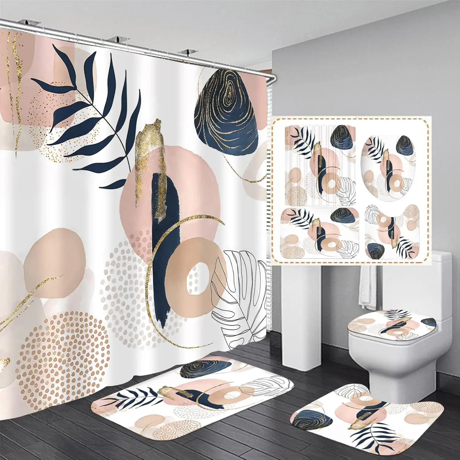 Boho Shower Curtain Set with Rugs, Modern Abstract Bathroom Decor for Minimalist Style
Boho Shower Curtain Set with Rugs, Modern Abstract Bathroom Decor for Minimalist Style