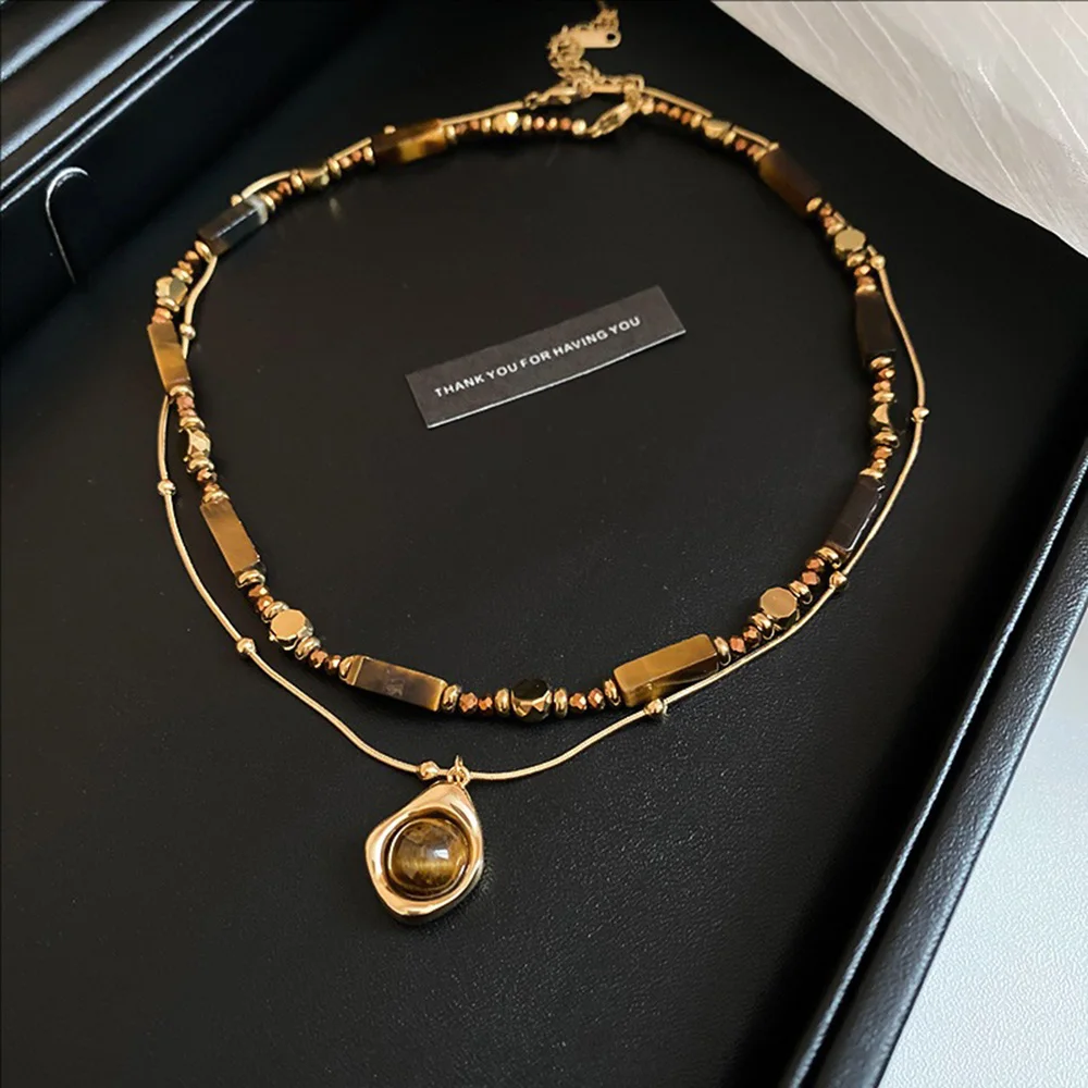 Two-piece Set Genuine Golden Electroplated Tiger's Eye Stone Beaded Necklace Elegant Collarbone Chain High-end Jewelry
Two-piece Set Genuine Golden Electroplated Tiger's Eye Stone Beaded Necklace Elegant Collarbone Chain High-end Jewelry