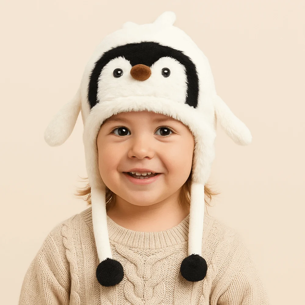 Забавная милая детская теплая шапка с защитой от ветра, утолщенная, с помпонами, в виде пингвина, дышащая, с защитой ушей, для зимнего сезона
Забавная милая детская теплая шапка с защитой от ветра, утолщенная, с помпонами, в виде пингвина, дышащая, с защитой ушей, для зимнего сезона