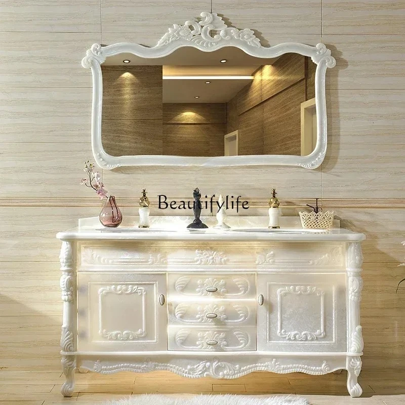 European-Style Bathroom Cabinet Light Luxury Bathroom Integrated Jade Floor Double Basin Washbasin Washstand
European-Style Bathroom Cabinet Light Luxury Bathroom Integrated Jade Floor Double Basin Washbasin Washstand
