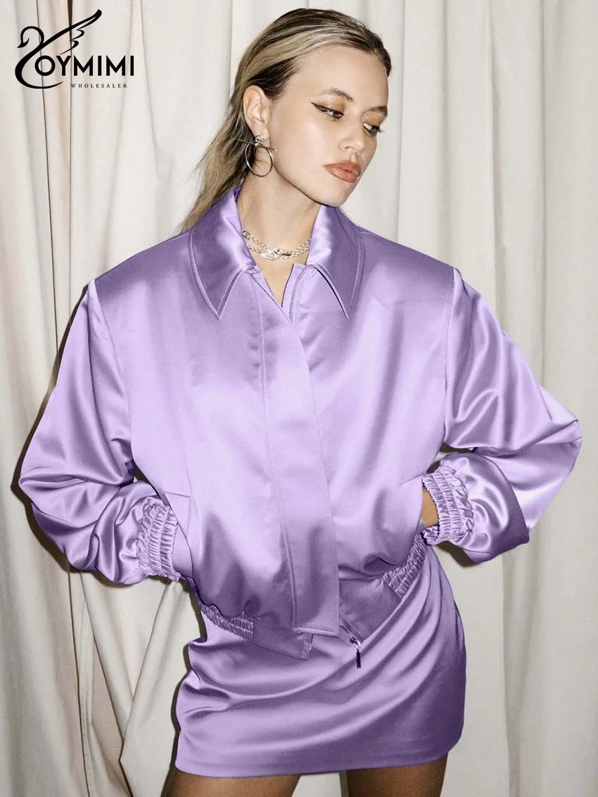 Oymimi Elegant Purple Satin Two Piece Set For Womon Fashion Turn-Down Collar Long Sleeve Zipper Shirts + Simple Mini Skirts Sets
Oymimi Elegant Purple Satin Two Piece Set For Womon Fashion Turn-Down Collar Long Sleeve Zipper Shirts + Simple Mini Skirts Sets