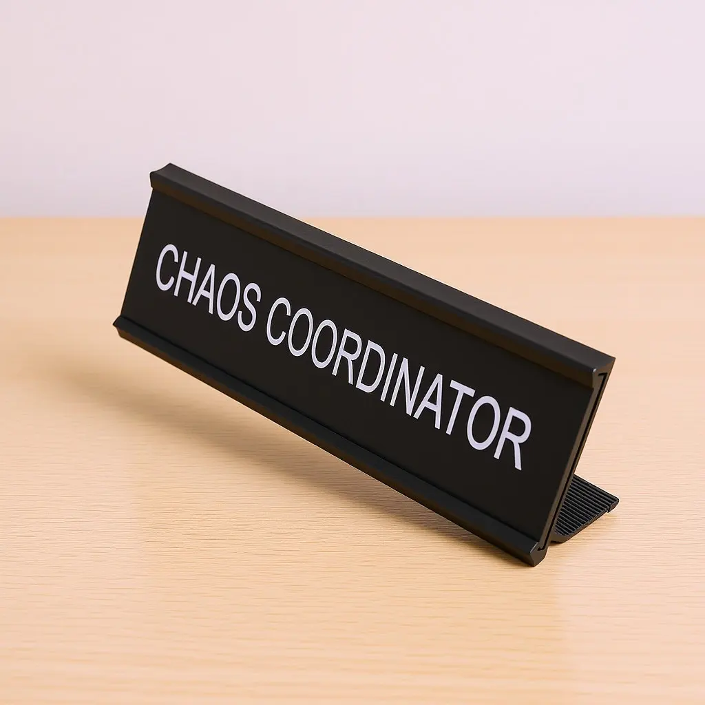 Chaos Coordinator Desk Plaque L-Shaped Aluminum Alloy Name Plate Funny Office Sign for Home Desk Decor Office Supplies for Women
Chaos Coordinator Desk Plaque L-Shaped Aluminum Alloy Name Plate Funny Office Sign for Home Desk Decor Office Supplies for Women