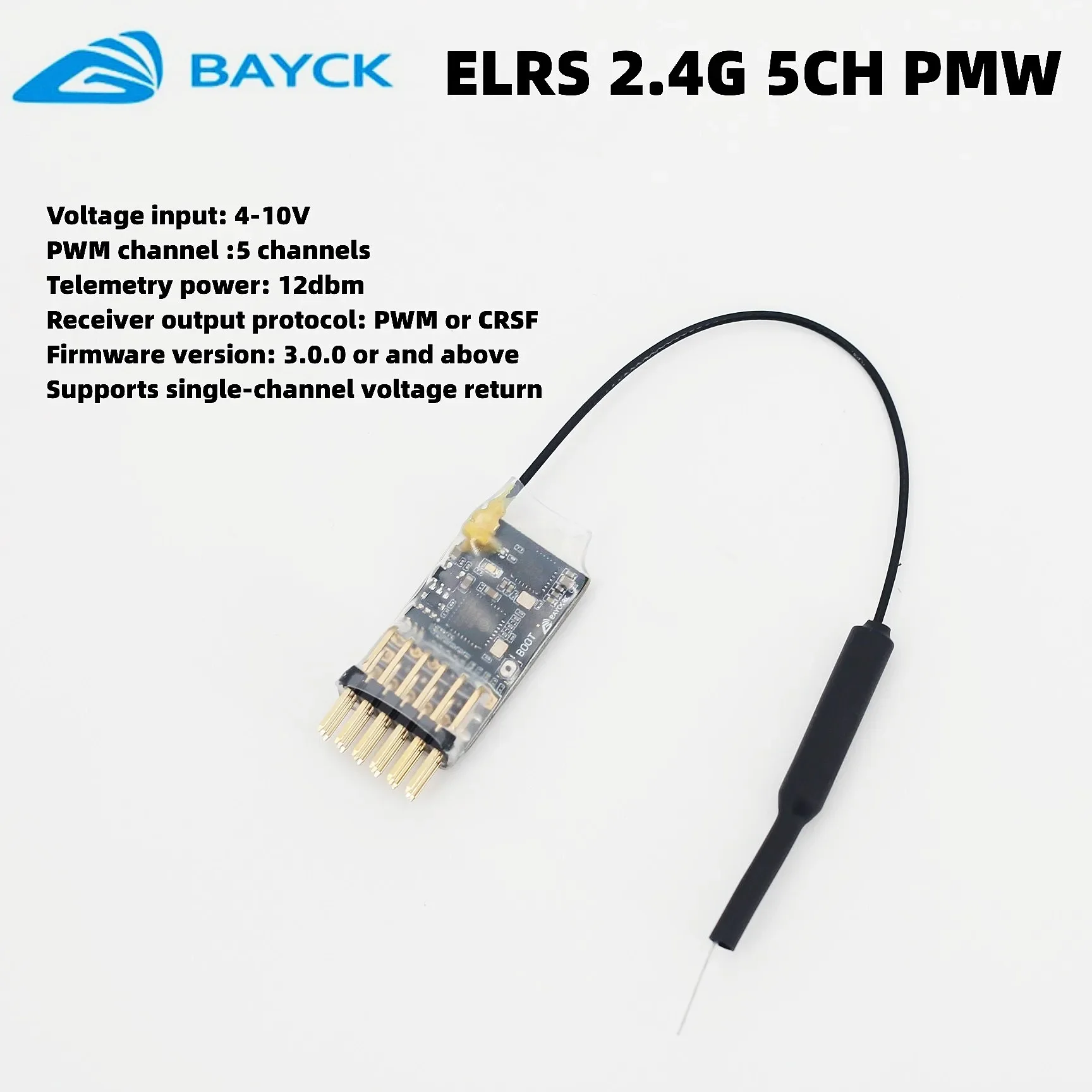 BAYCK ELRS 2.4G 5CH PWM ExpressLRS Receiver Support ELRS 3.0 PWM/CRSF Protocol 2.0dBi Copper Pipe Antenna For RC FPV Drone
BAYCK ELRS 2.4G 5CH PWM ExpressLRS Receiver Support ELRS 3.0 PWM/CRSF Protocol 2.0dBi Copper Pipe Antenna For RC FPV Drone