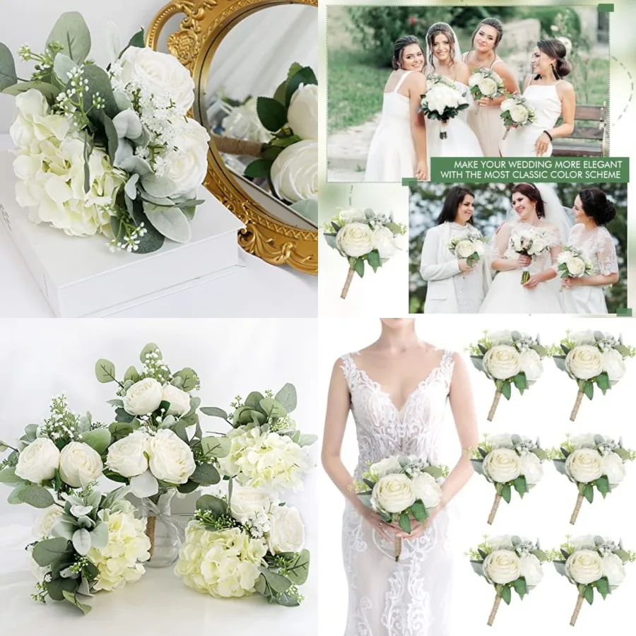 Bridesmaid Bouquets Set of 6 - Ivory Artificial Flowers Bouquet for Bridesmaids Wedding Small Floral Centerpieces for Marriage
Bridesmaid Bouquets Set of 6 - Ivory Artificial Flowers Bouquet for Bridesmaids Wedding Small Floral Centerpieces for Marriage