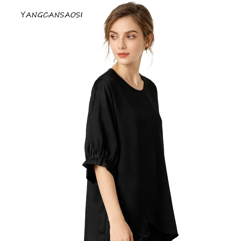2025 Women's Fashion New Black 100% Natural Mulberry Silk Pearl Satin Round Neck Short Sleeve Versatile Casual T-shirt
2025 Women's Fashion New Black 100% Natural Mulberry Silk Pearl Satin Round Neck Short Sleeve Versatile Casual T-shirt