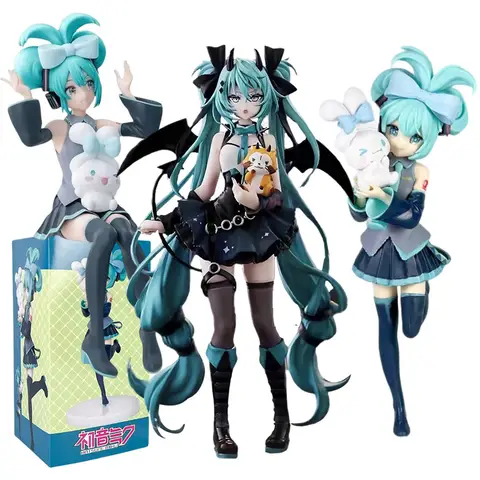 Anime Hatsune Miku Cos Rakun Şeytan Kedi Kulakları Cinnamoroll Kawaii Miku Kız Anime Figürü PVC Koleksiyon Model Bebek Oyuncak