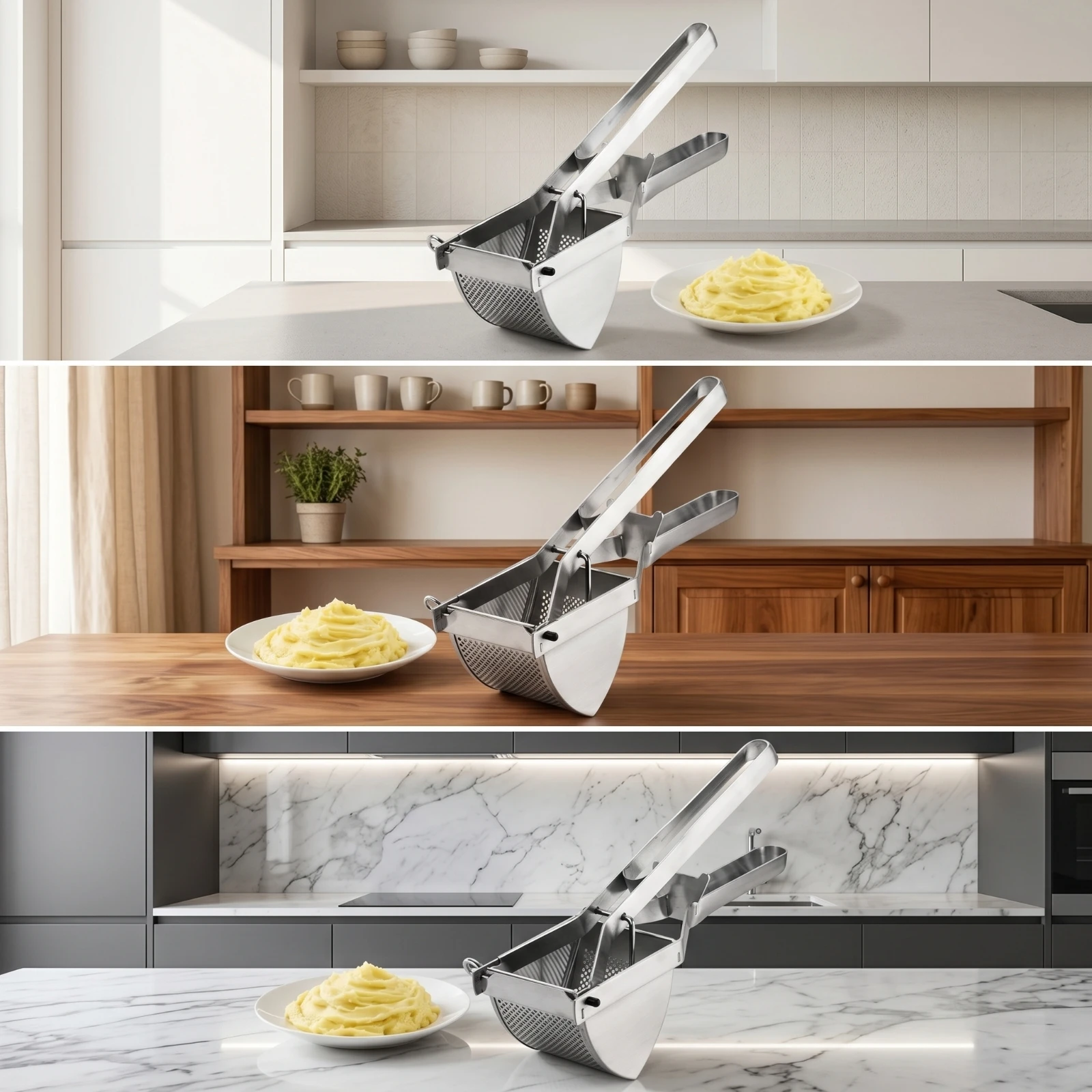 Potato Ricer Stainless Steel Hand Press Potato Masher Handheld Kitchen Tool Heavy Duty for Home Cooks
Potato Ricer Stainless Steel Hand Press Potato Masher Handheld Kitchen Tool Heavy Duty for Home Cooks