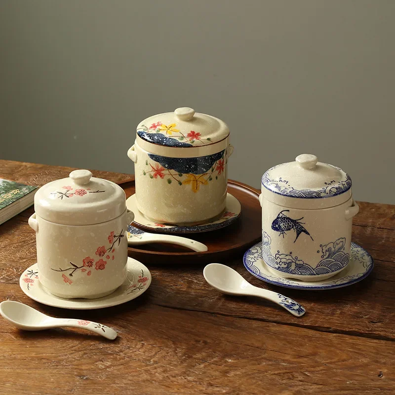 Ceramic Stew Pot Japan Plum Blossom Stew Bowl Double Lid Stewed Bird's Nest Steamed Egg Double Handle Egg Cup Kitchen Tableware
Ceramic Stew Pot Japan Plum Blossom Stew Bowl Double Lid Stewed Bird's Nest Steamed Egg Double Handle Egg Cup Kitchen Tableware
